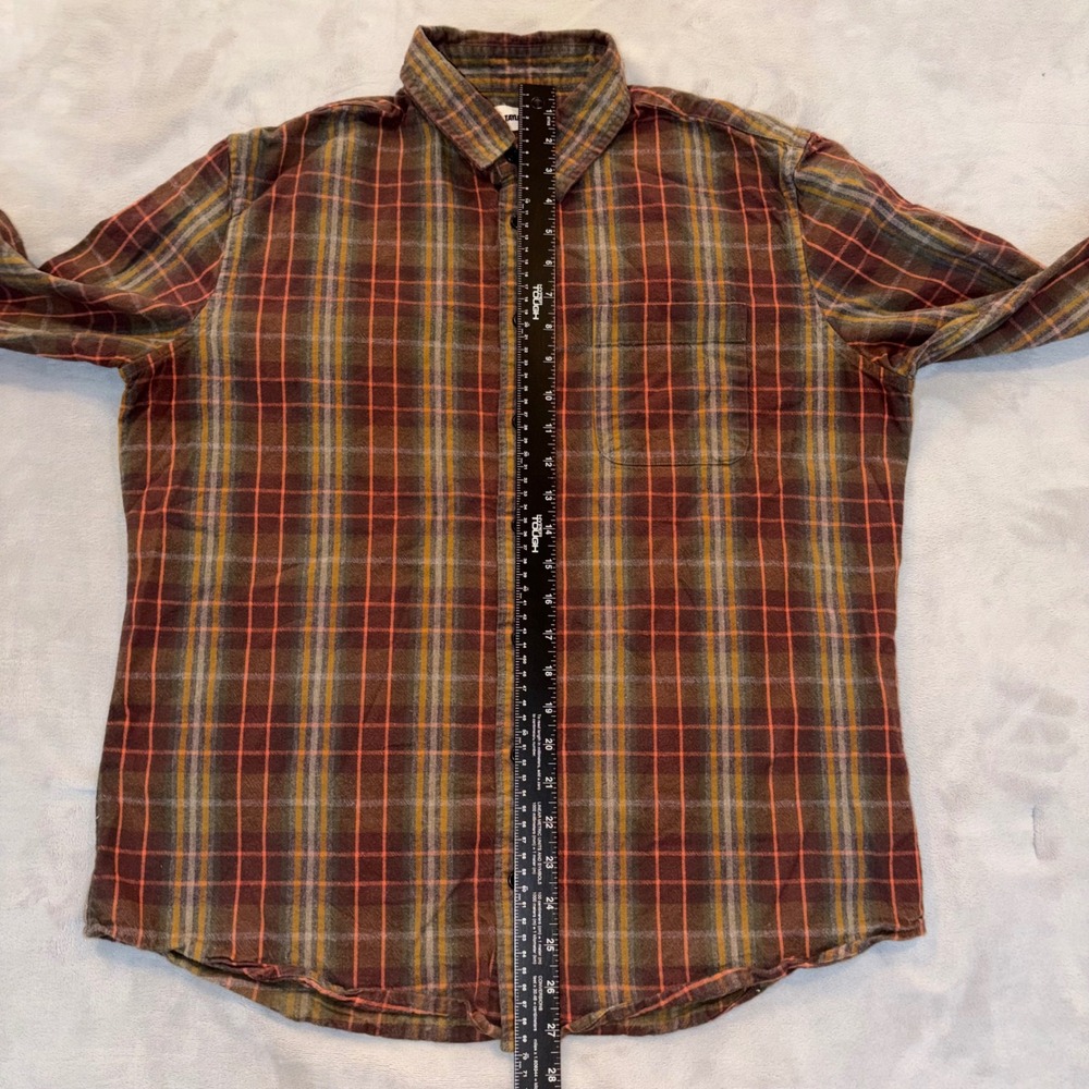 Taylor Stitch Mens Plaid Flannel Button Down Shirt Brown Orange Yellow Size 42 - Picture 5 of 7